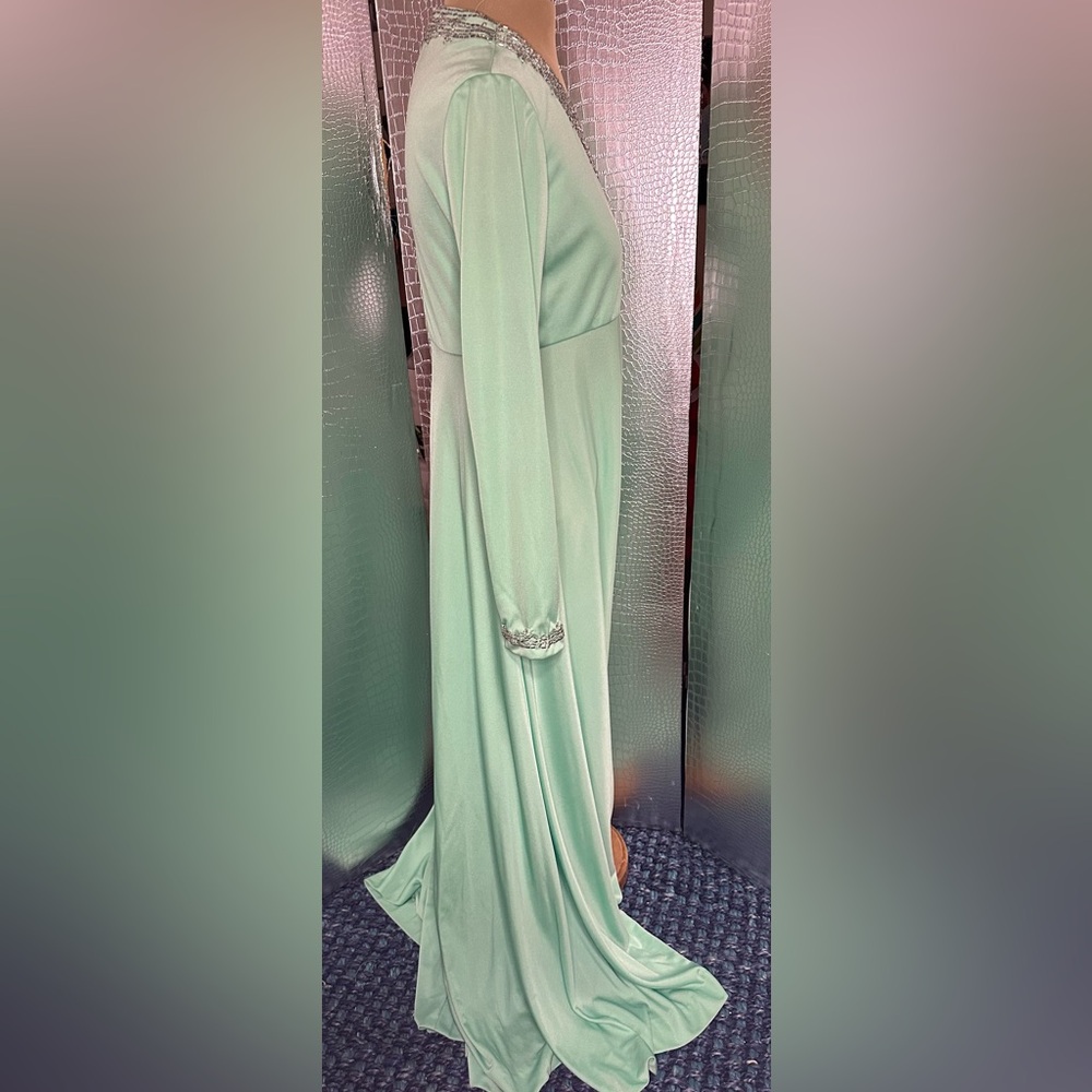 Kay Kipps New York Vintage Elegant Beaded Mint Green Long Sleeve Evening Dress - Picture 12 of 14